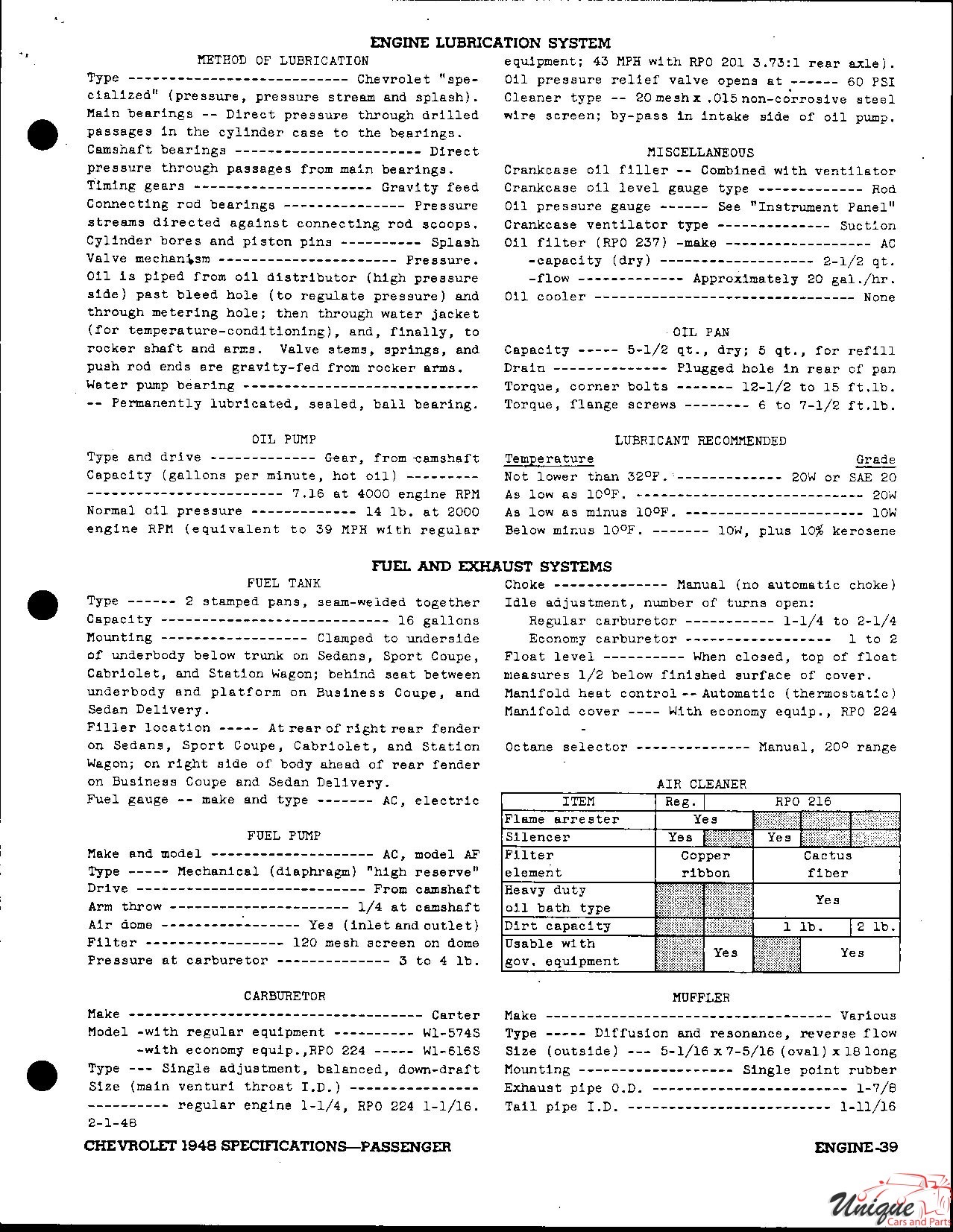 1948 Chevrolet Specifications Page 6